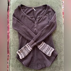 Free People Dark Gray Henley Long Sleeve Top